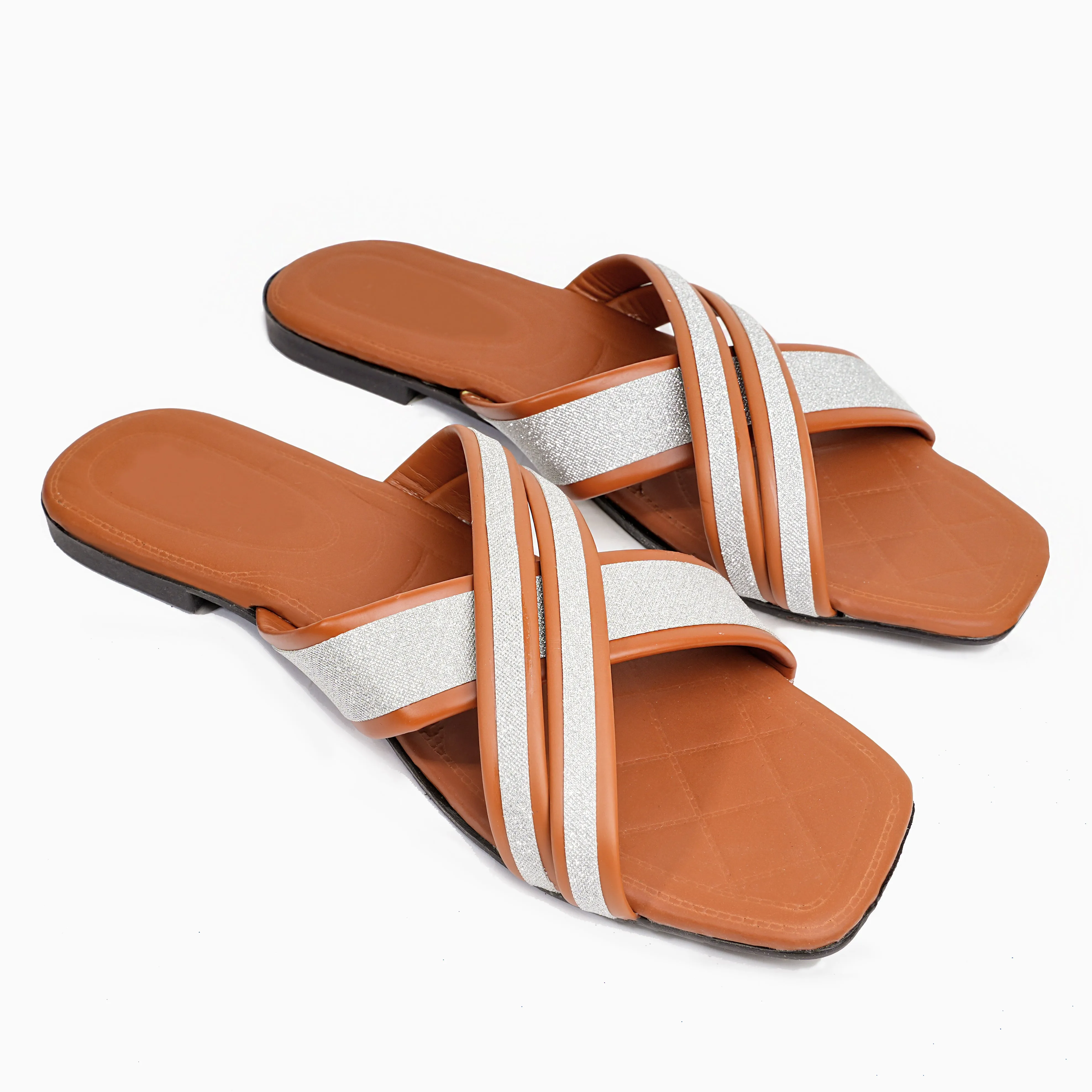 Sparkle Cross Flats - Brown