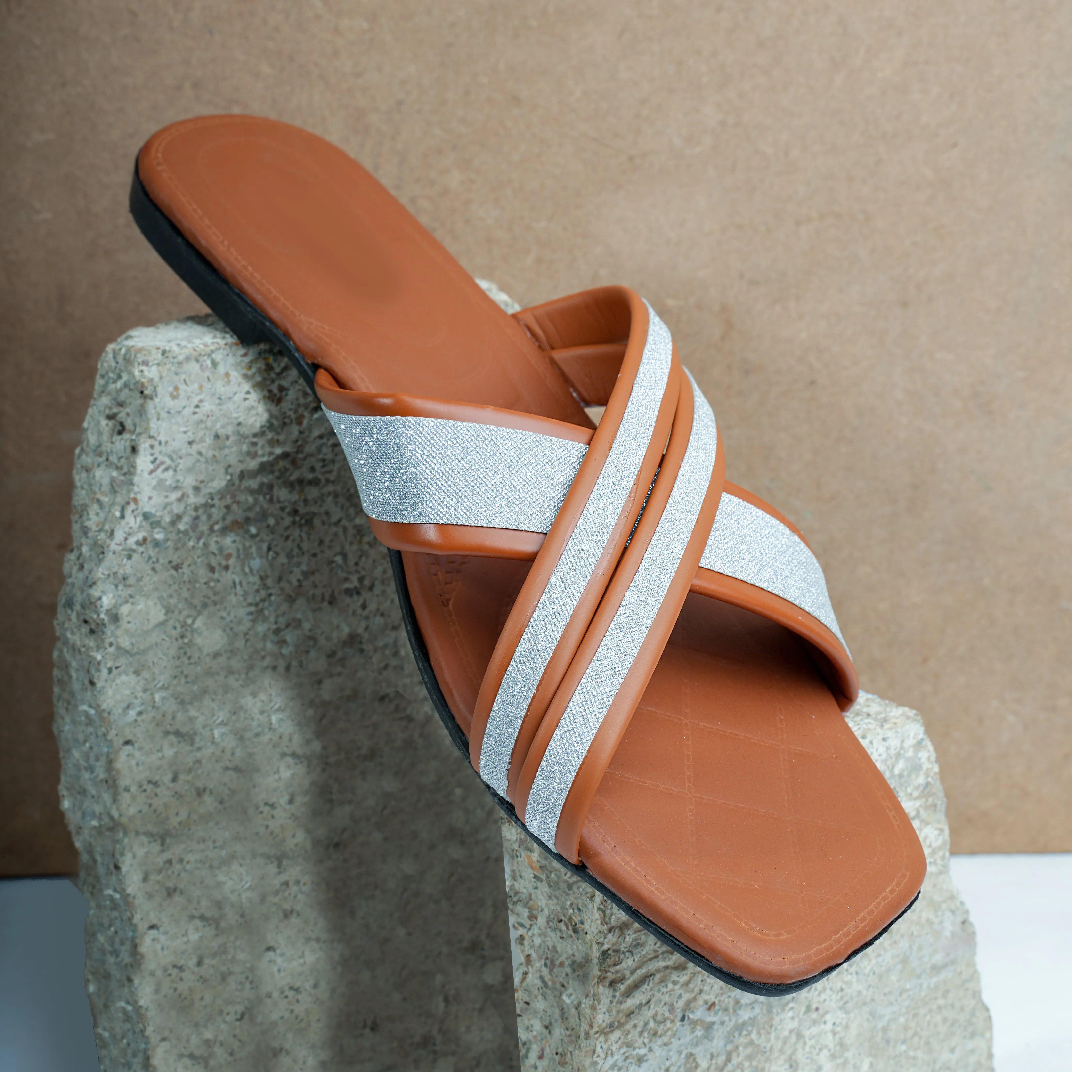Sparkle Cross Flats - Brown