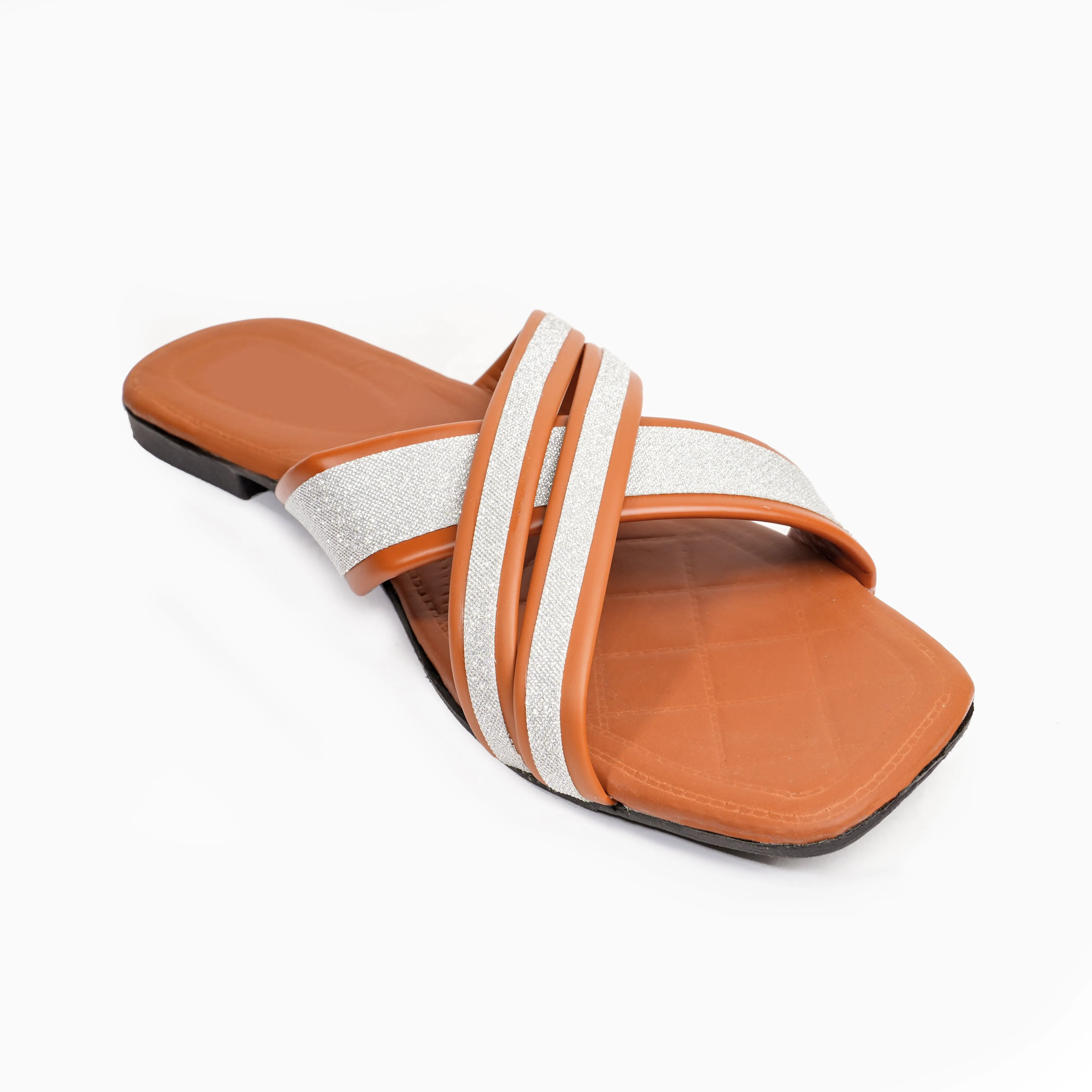 Sparkle Cross Flats - Brown