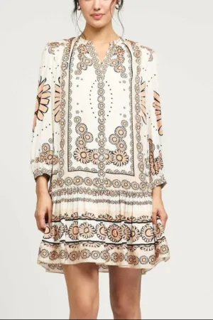 Split-Neck Button-Front Boho Dress