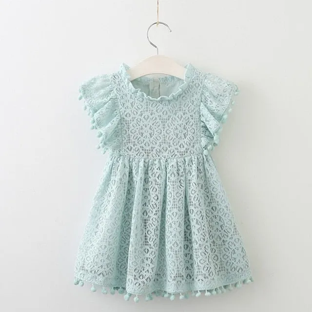 Summer Toddler Girls Lace Cake Dress Kids Sleeveless Floral Mesh Wedding Dresses Children Clothing For Baby Girls 3 to 8 Years