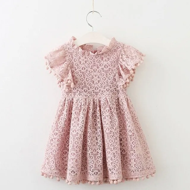 Summer Toddler Girls Lace Cake Dress Kids Sleeveless Floral Mesh Wedding Dresses Children Clothing For Baby Girls 3 to 8 Years
