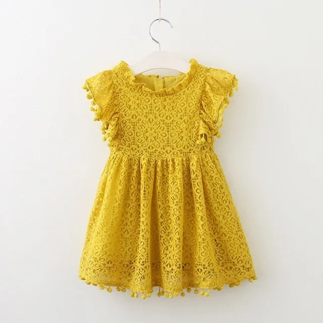 Summer Toddler Girls Lace Cake Dress Kids Sleeveless Floral Mesh Wedding Dresses Children Clothing For Baby Girls 3 to 8 Years
