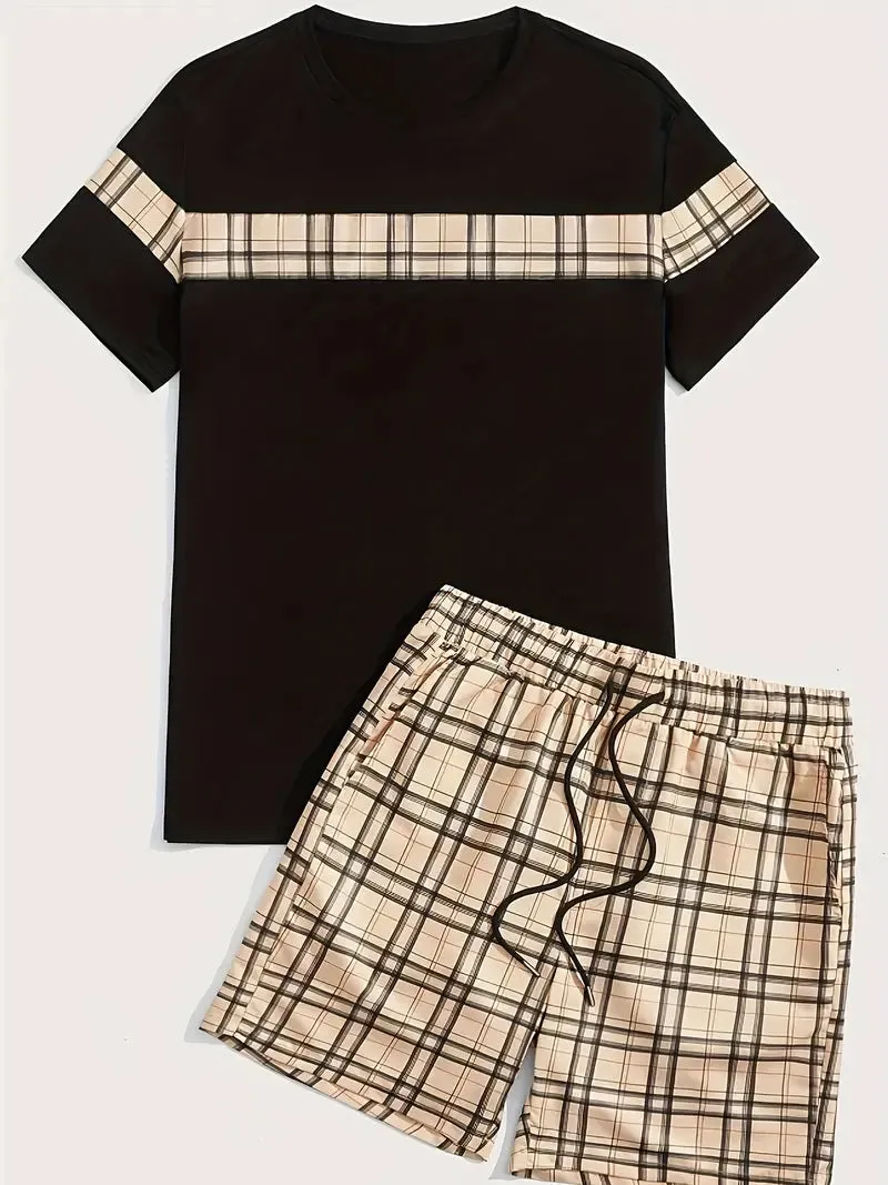 Summer vacation men's checked outfit set by Matthew