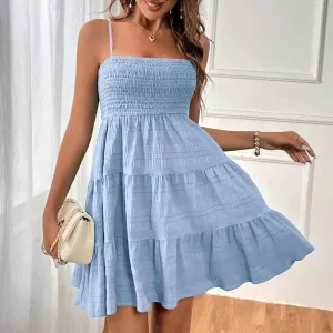 SUSPENDER SOLID COLOR TEXTURE DRESS