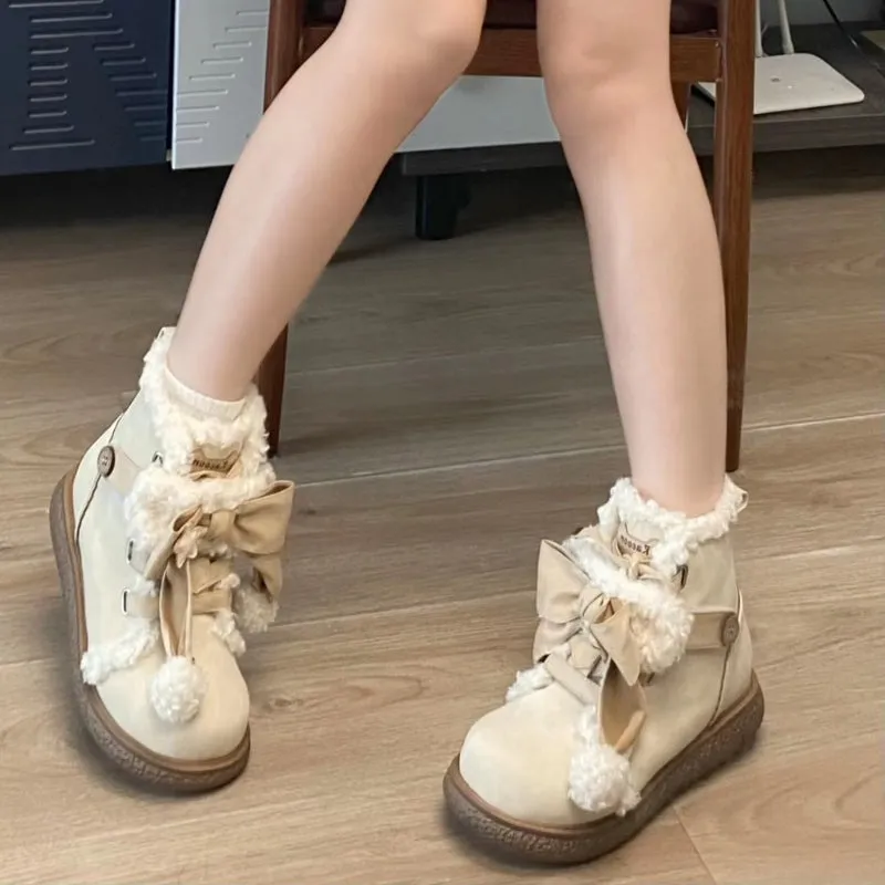Sweet And Cute Round Toe Plush Snow Boots