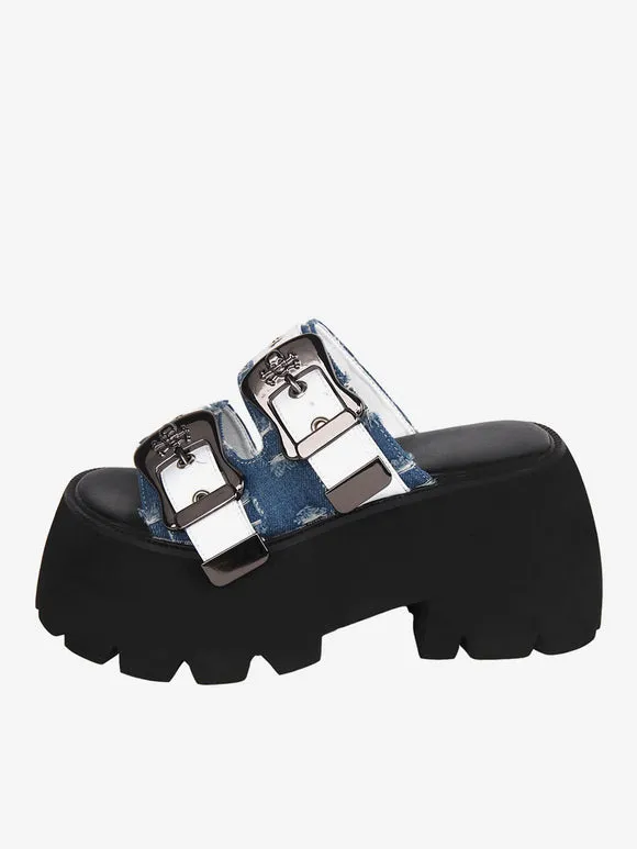 Sweet Lolita Sandals Light Sky Blue PU Leather Round Toe Lolita Summer Shoes