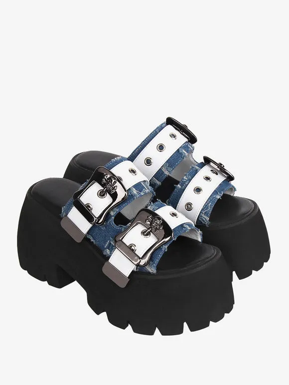 Sweet Lolita Sandals Light Sky Blue PU Leather Round Toe Lolita Summer Shoes