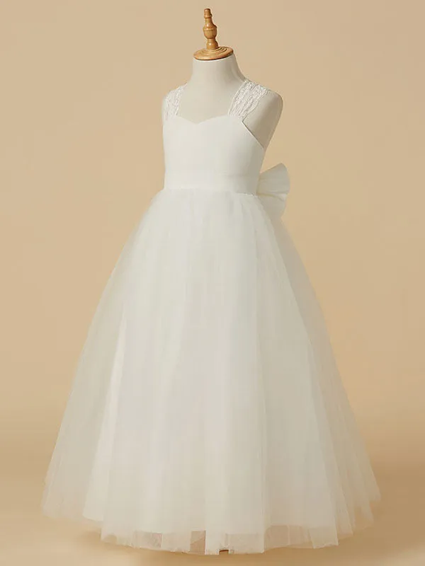 Sweetheart Neck Tulle Sleeveless Floor Length A-line Applique Kids Party Dresses