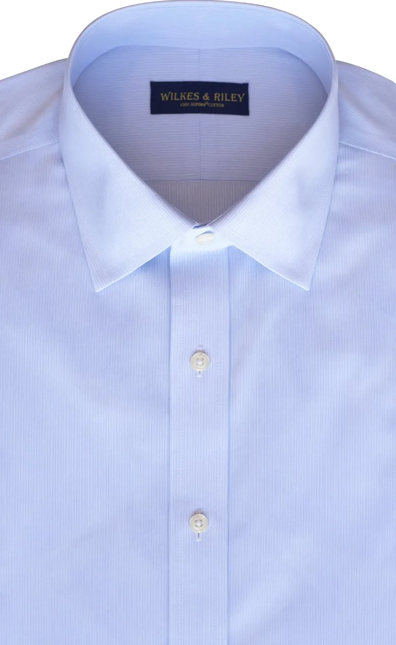 Tailored Fit Light Blue Tonal Stripe Spread Collar  Supima® Cotton Broadcloth Non-Iron Dress Shirt (B/T)