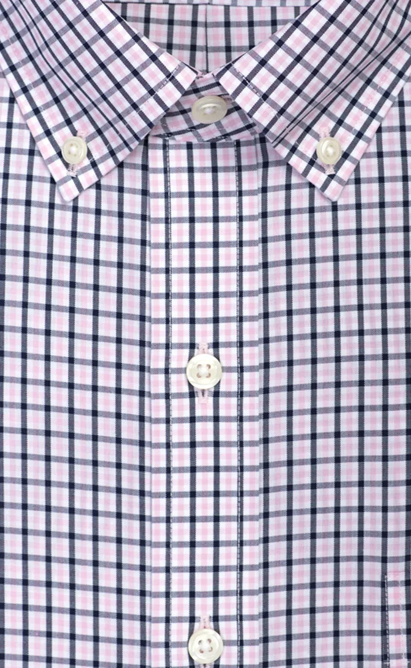 Tailored Fit Pink / Navy Check Button-Down Collar Supima® Non-Iron Cotton Broadcloth Sport Shirt