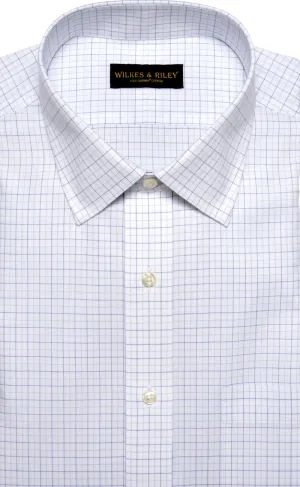 Tailored Fit White Ground Navy / Lt Blue Tattersall Spread Collar  Supima® Cotton Non-Iron Broadcloth (B/T)