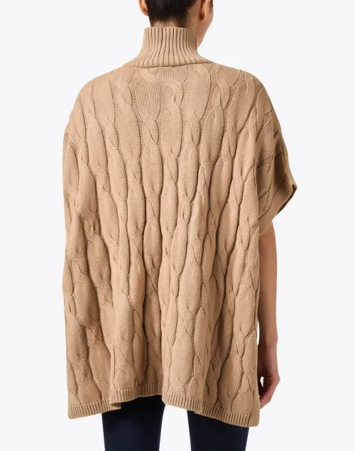 Tan Cable Knit Poncho Sweater