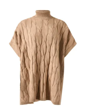 Tan Cable Knit Poncho Sweater