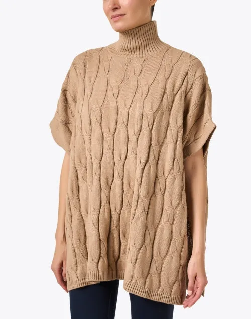 Tan Cable Knit Poncho Sweater
