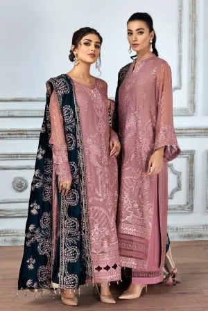 Tea Pink Embroidered Pakistani Long Frock with Dupatta Party Wear