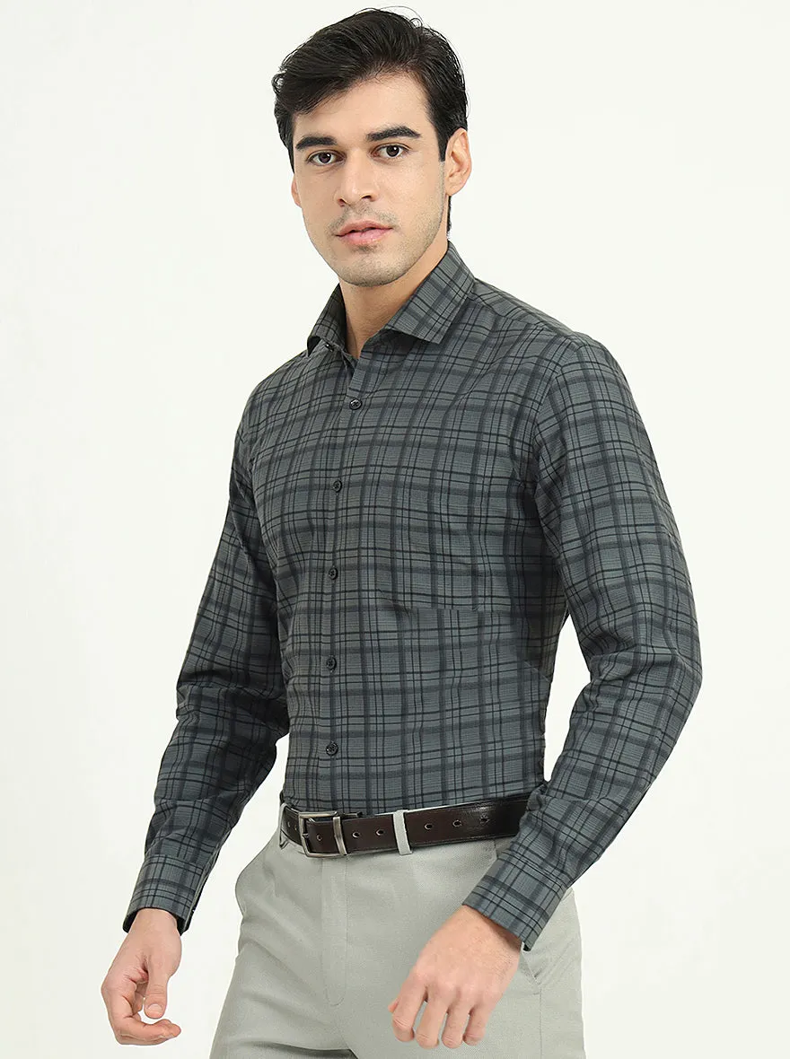 Teal Green Checked Slim Fit Formal Shirt | Greenfire