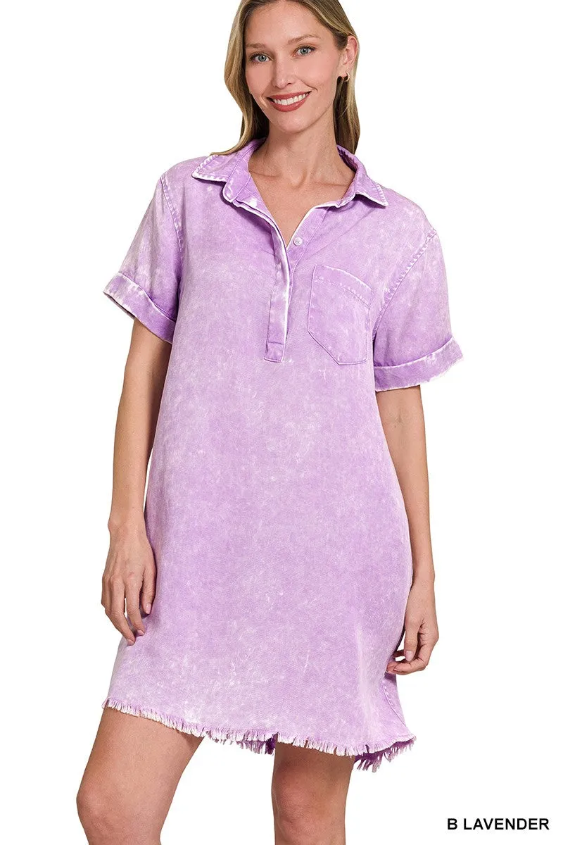 Tencel Mineral Washed Collared Shirts Dress
