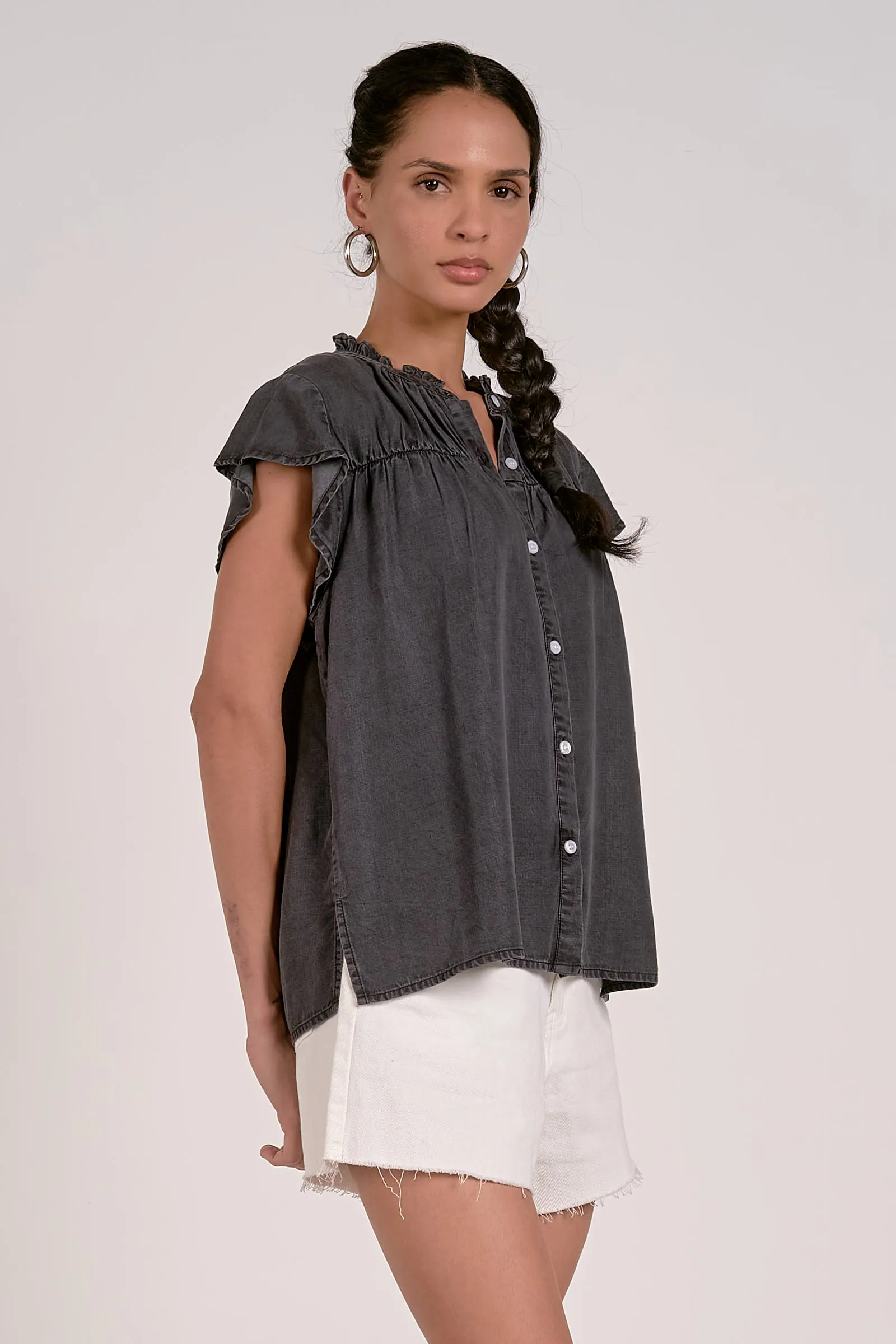 The Corrine Cap Sleeve Button Down Blouse