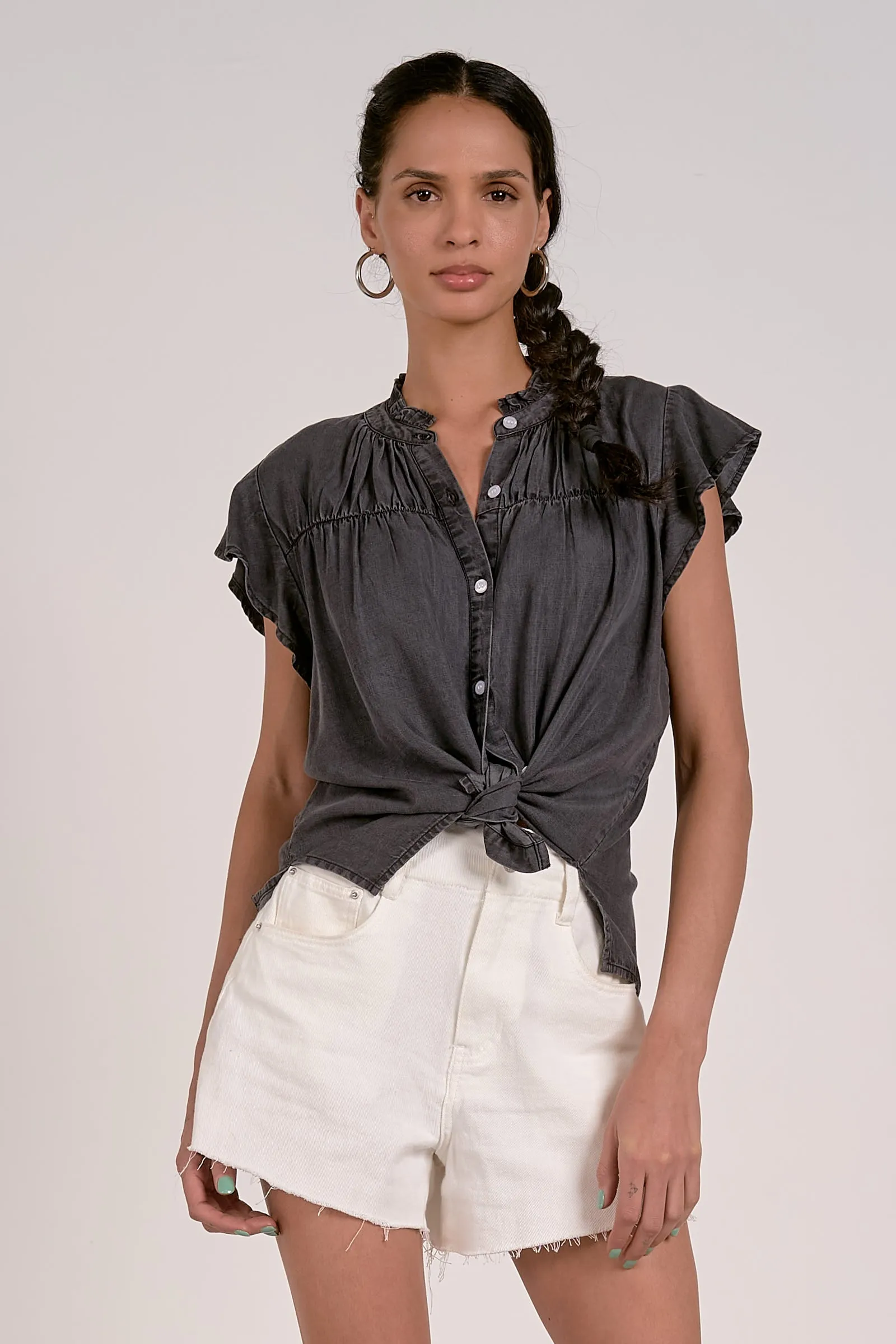 The Corrine Cap Sleeve Button Down Blouse