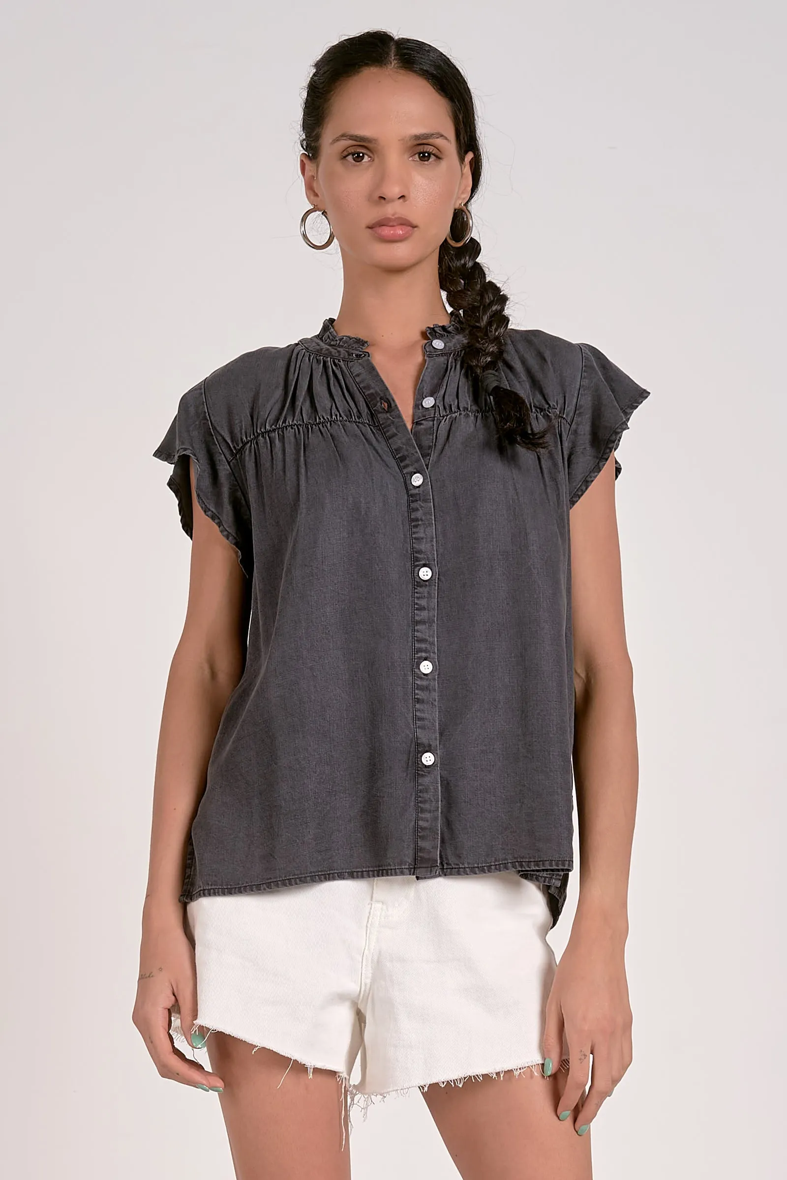 The Corrine Cap Sleeve Button Down Blouse
