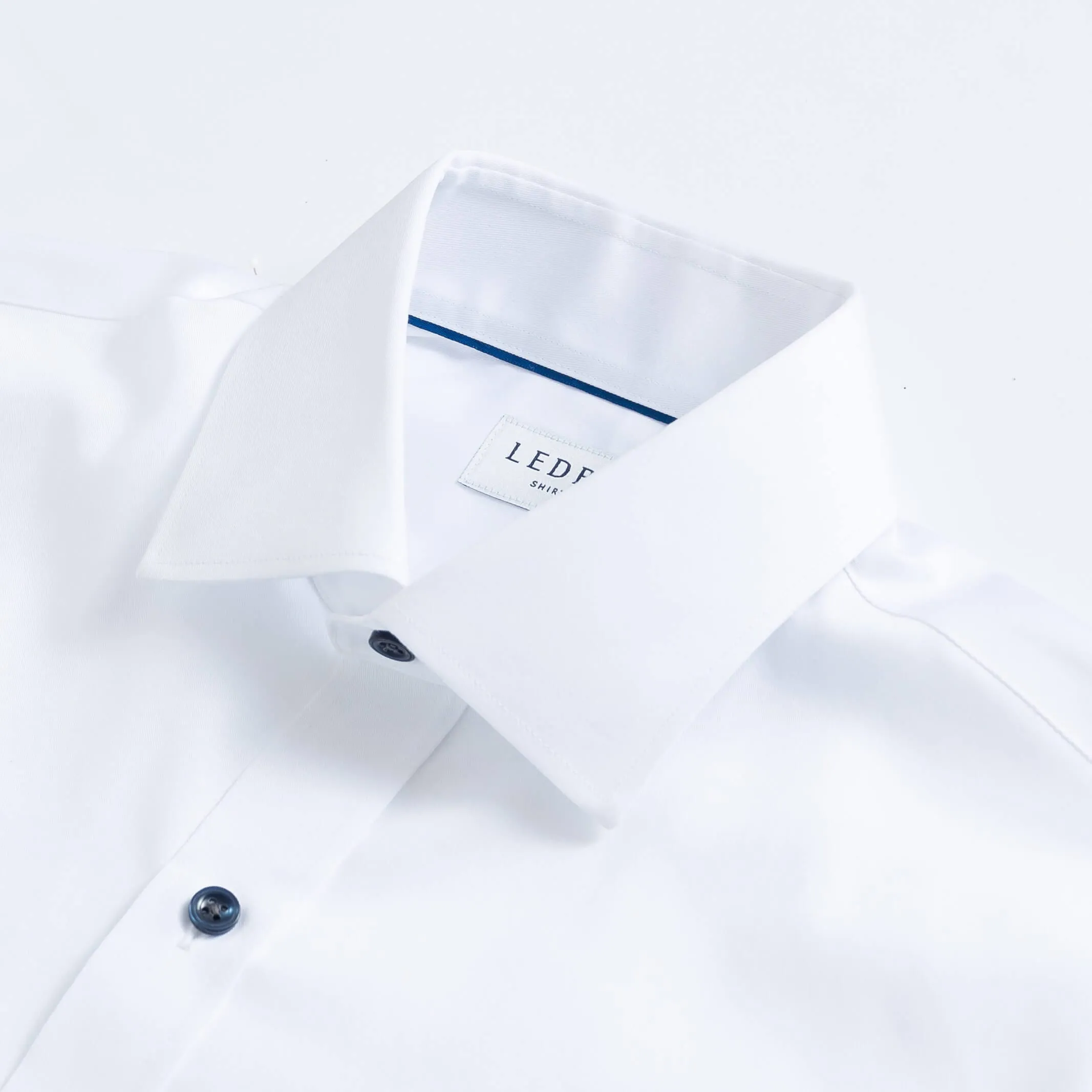 The White Madison Fine Twill with Navy Buttons Custom Shirt