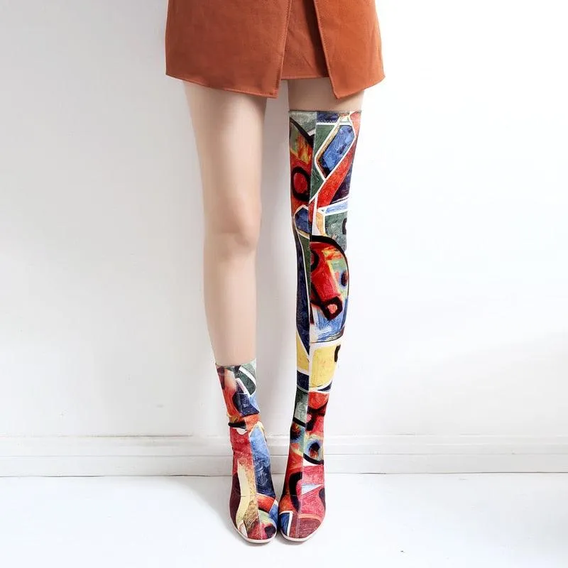 Thigh High Print Long High Boots