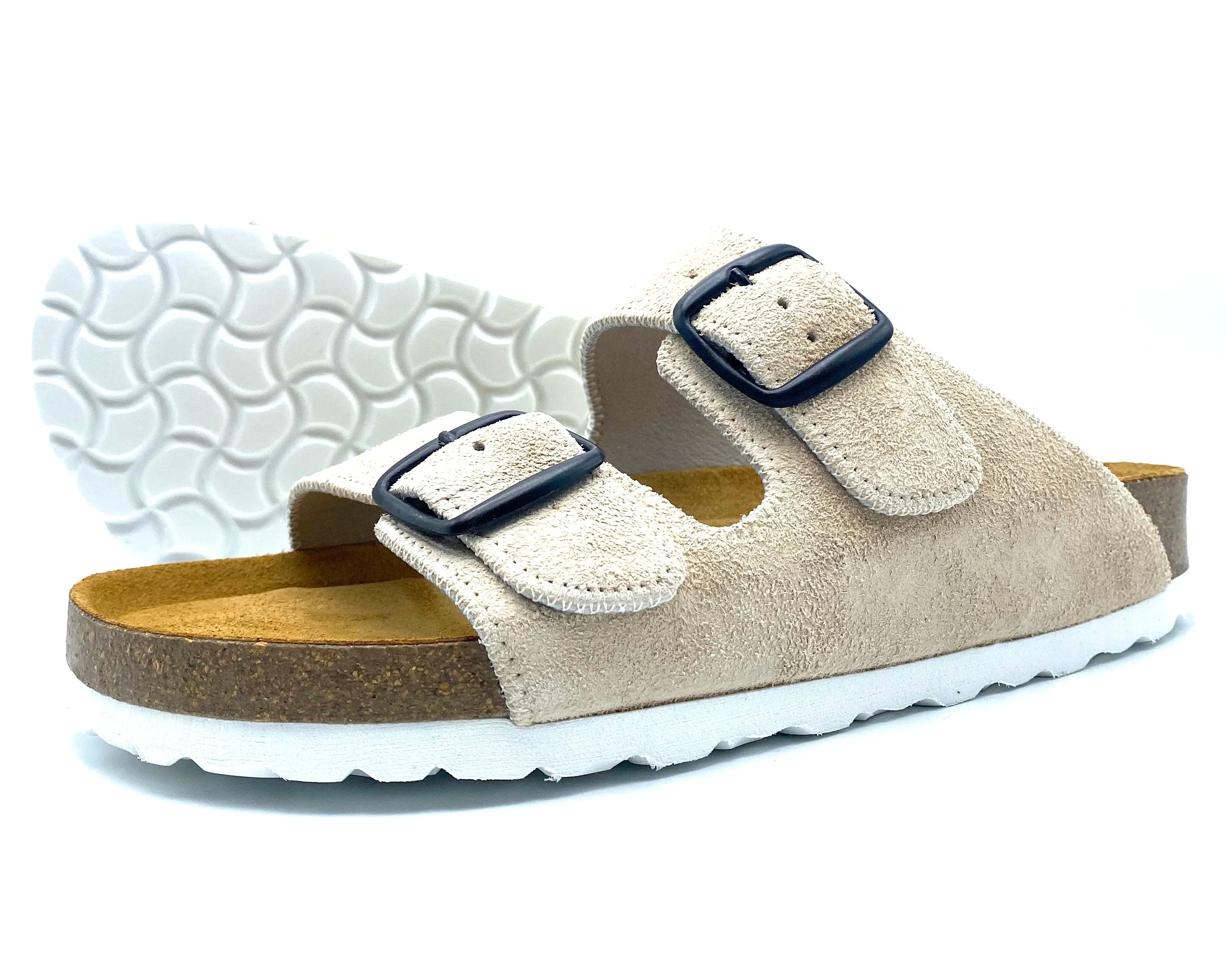 Thora 2-buckle Sandals | Beige Suede