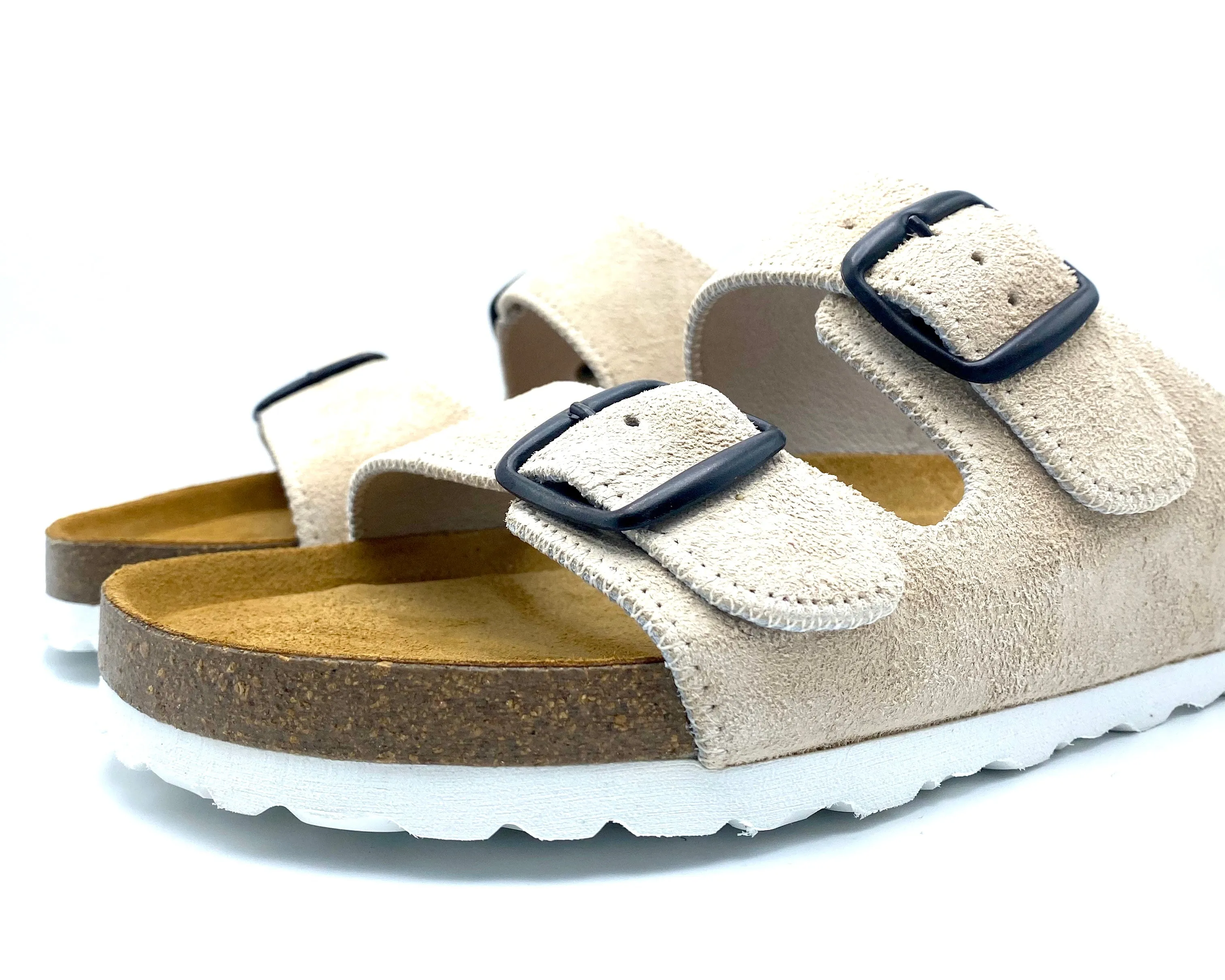 Thora 2-buckle Sandals | Beige Suede