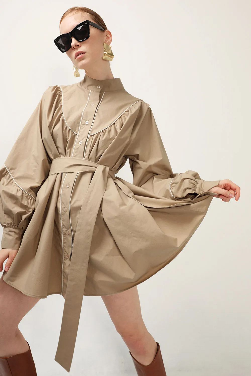 Tori Piping Detail Shirt Dress