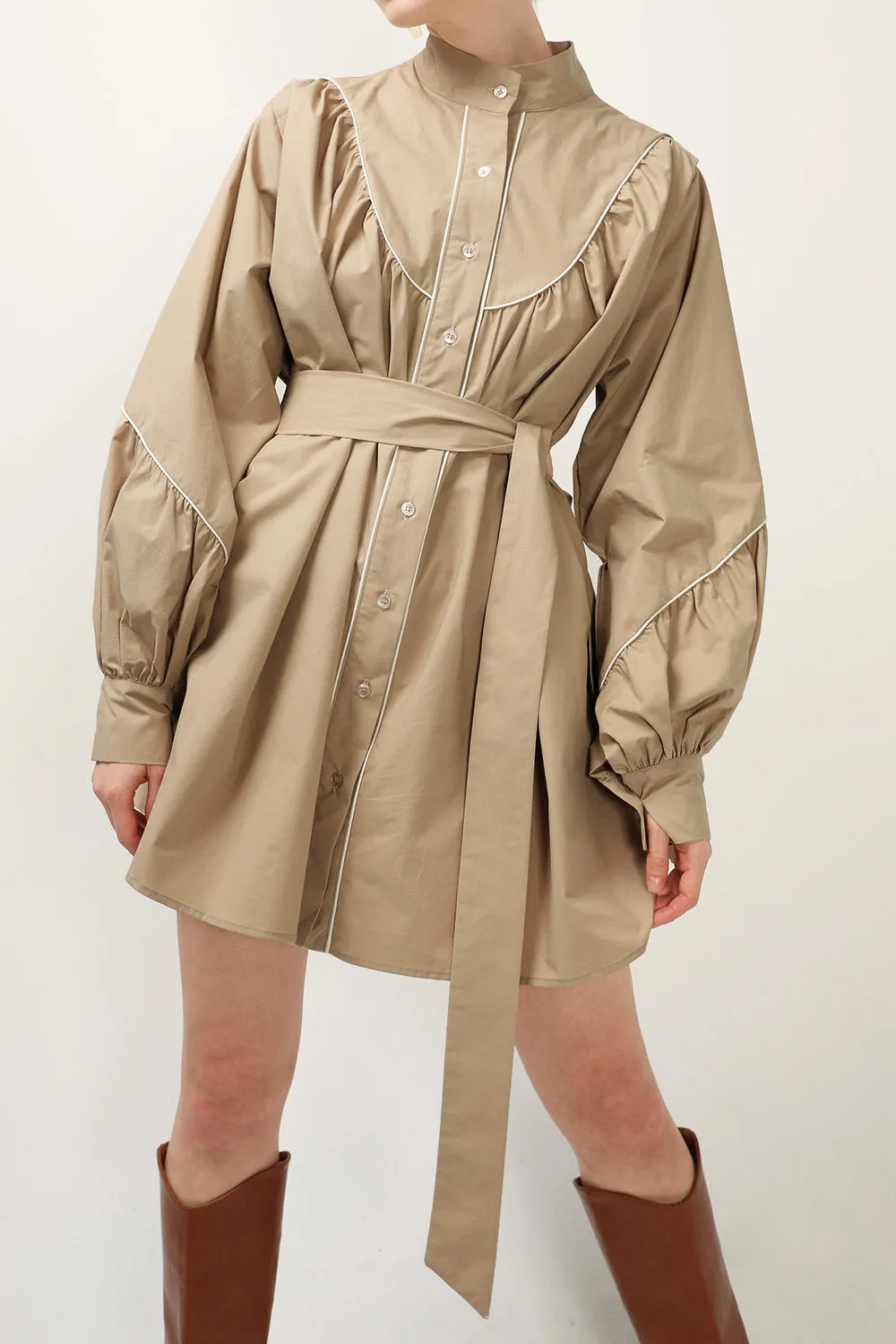 Tori Piping Detail Shirt Dress