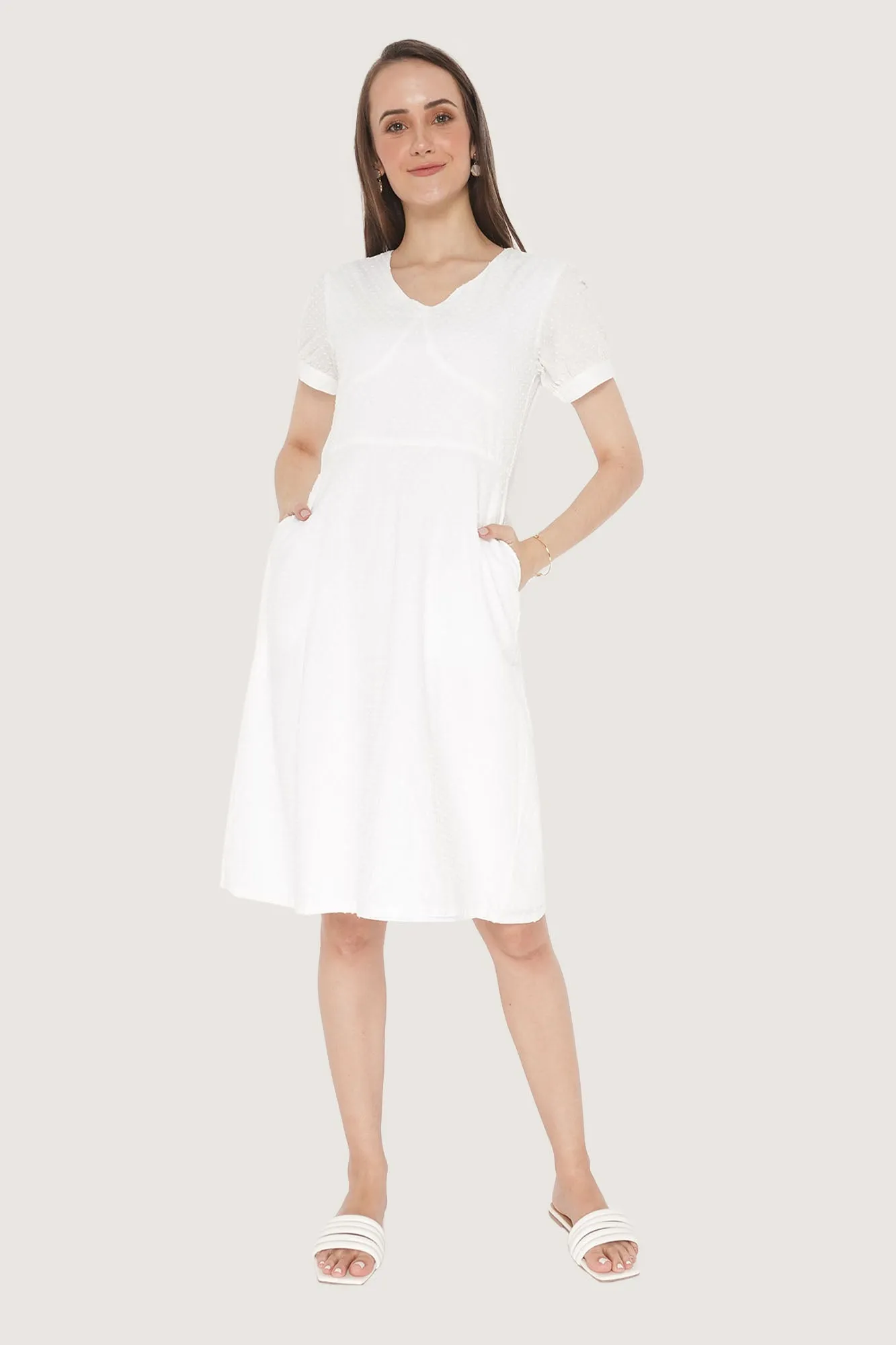 V-Neck Fit And Flare Dress