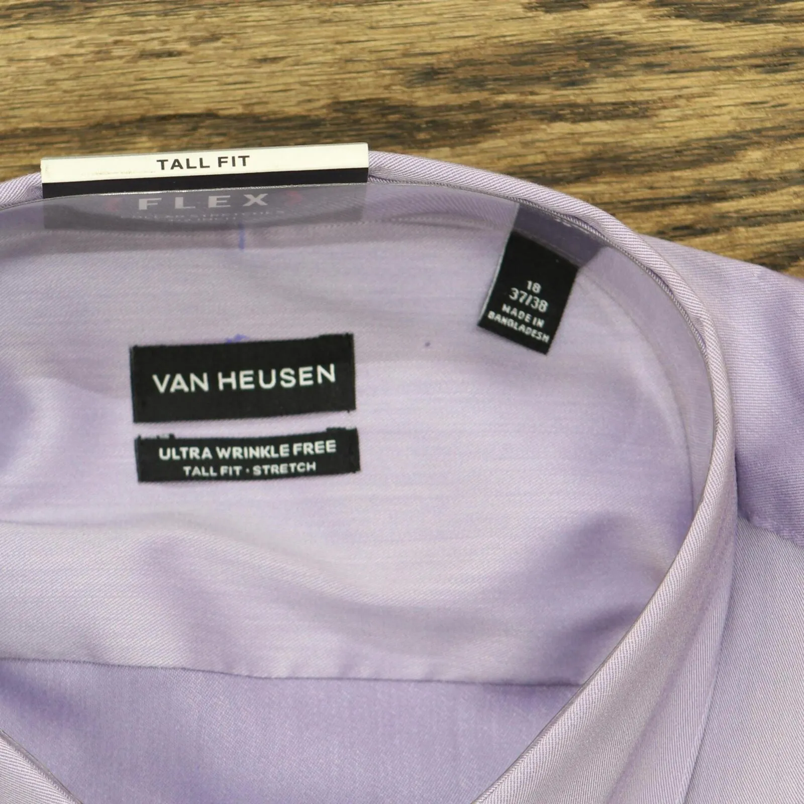 Van Heusen Men's Tall Fit Dress Shirt Ultra Wrinkle Lavender Purple 18 37-38