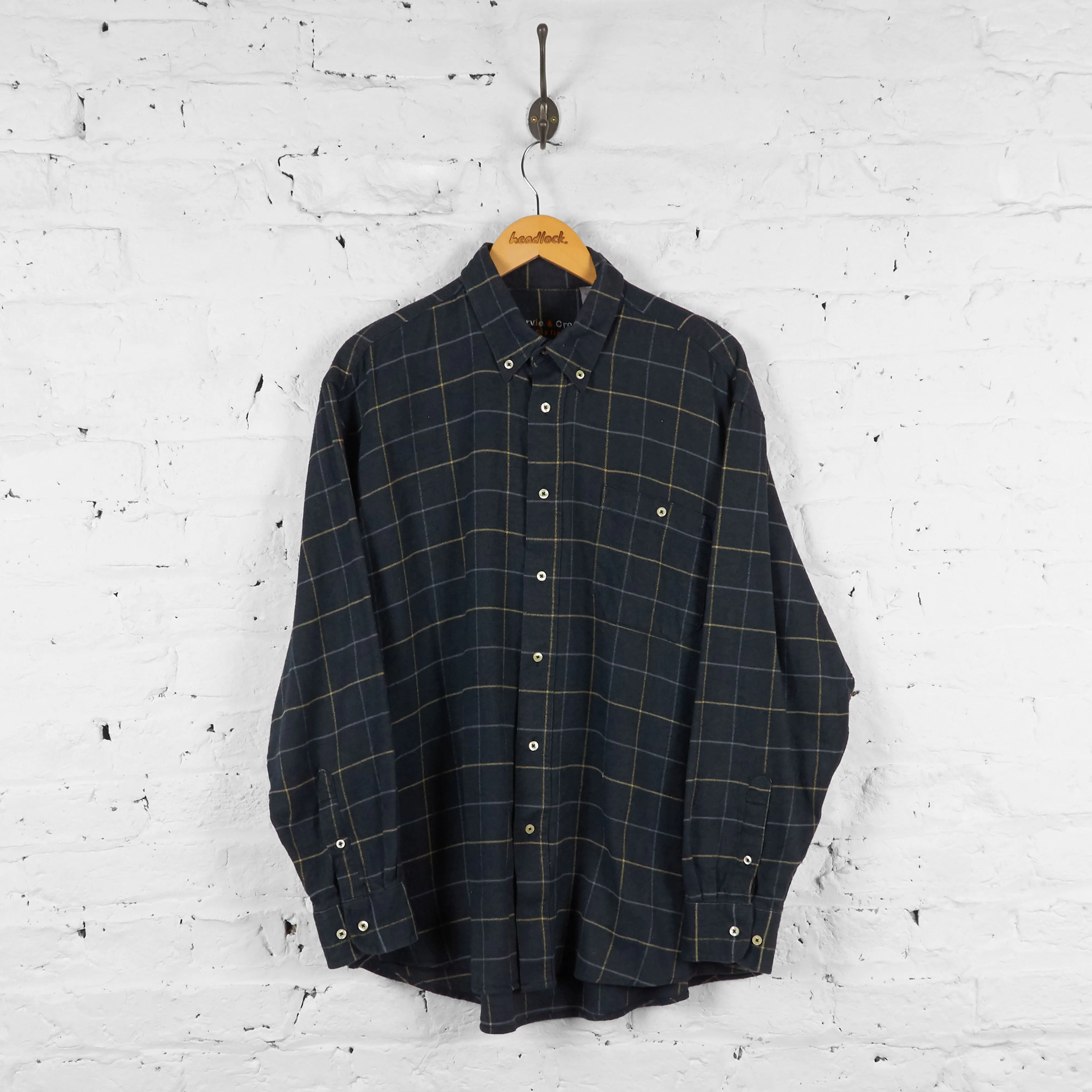 Vintage Checked Pattern Flannel Shirt - Grey - XL