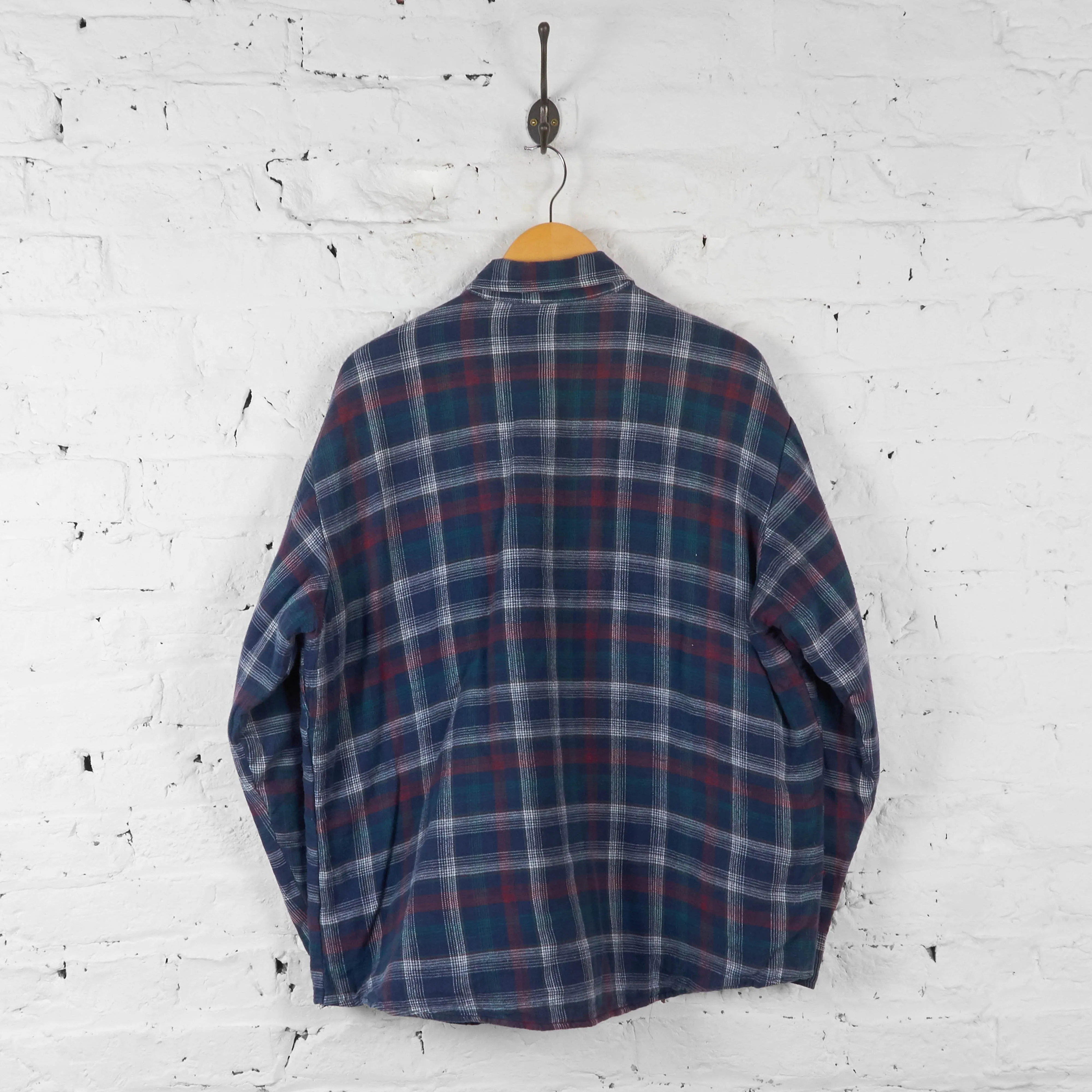 Vintage Checked Pattern Padded Shirt Jacket - Blue - XL