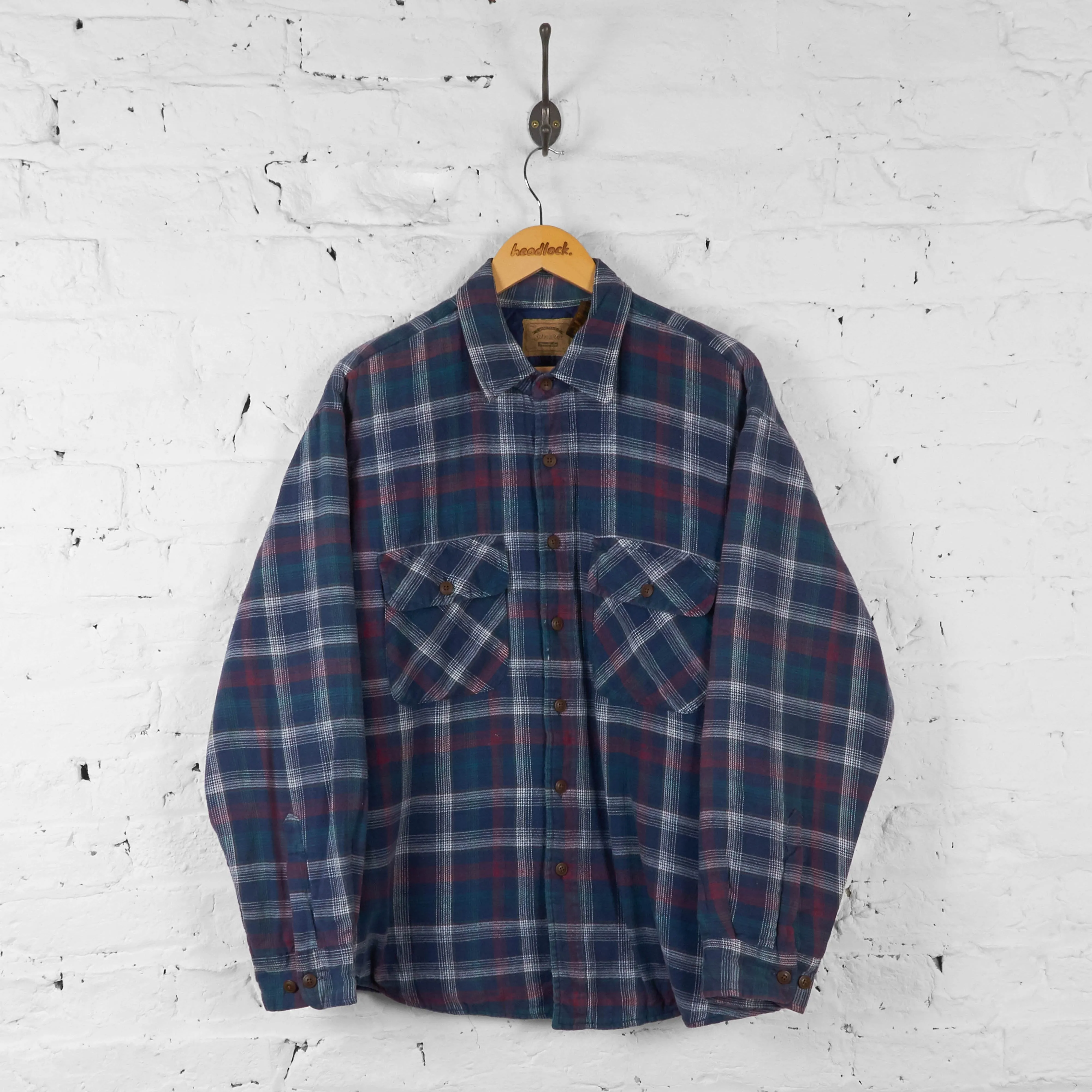 Vintage Checked Pattern Padded Shirt Jacket - Blue - XL