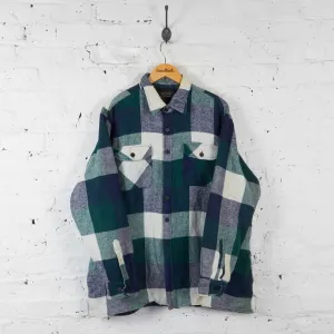 Vintage Checked Pattern Padded Shirt Jacket - Green/White - XL