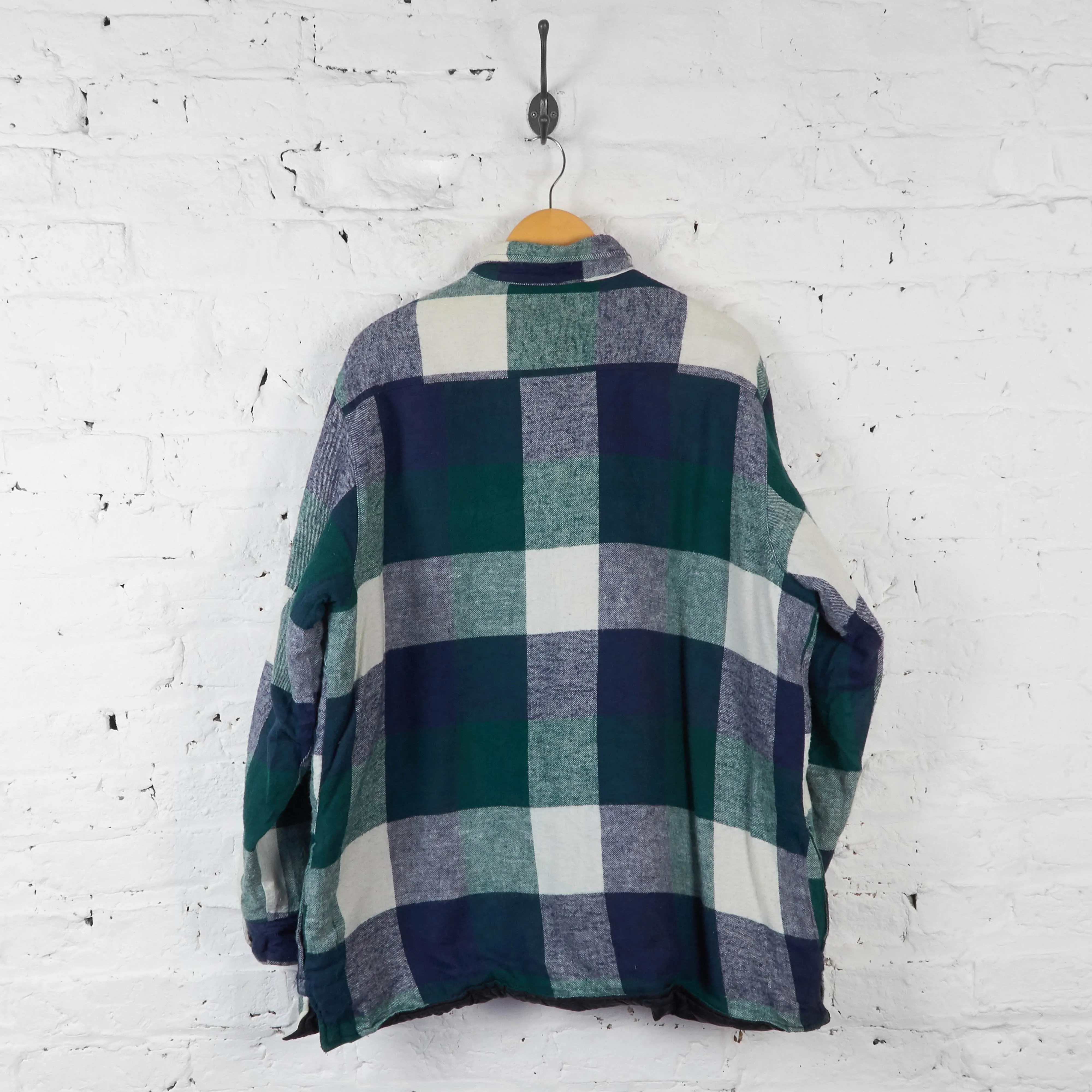 Vintage Checked Pattern Padded Shirt Jacket - Green/White - XL