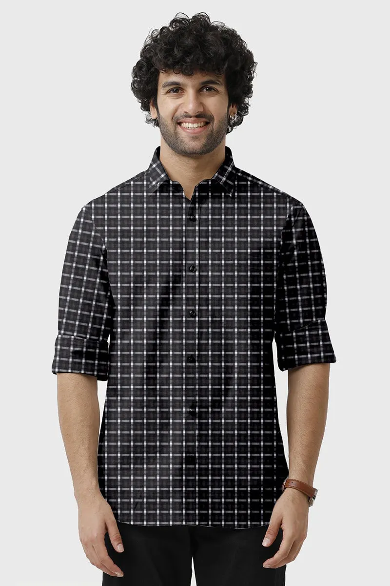 Vista - Black With White Checked Shirts For Mens | Ariser