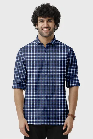 Vista - Dark Blue With White Checked Shirts For Mens | Ariser
