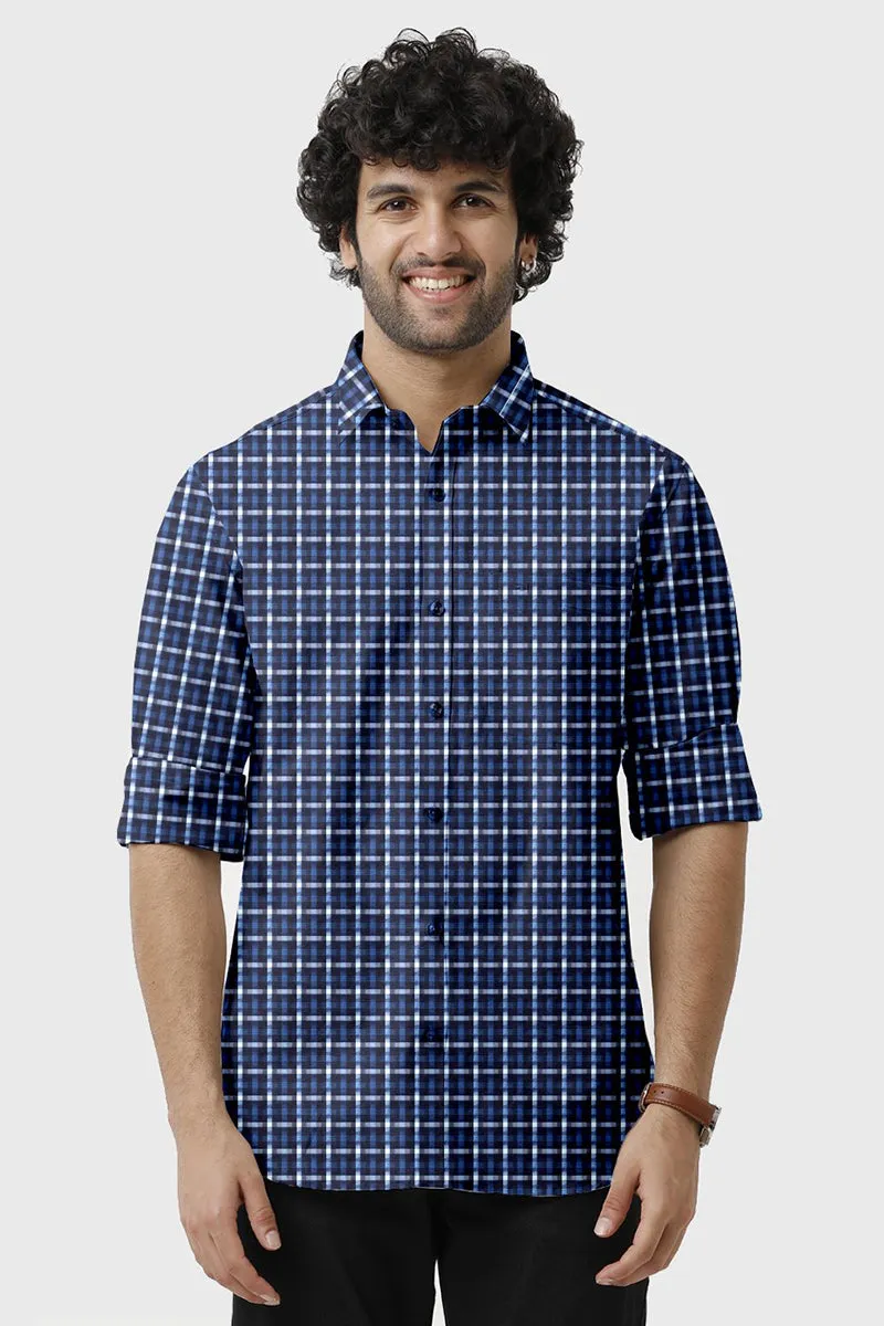 Vista - Dark Blue With White Checked Shirts For Mens | Ariser