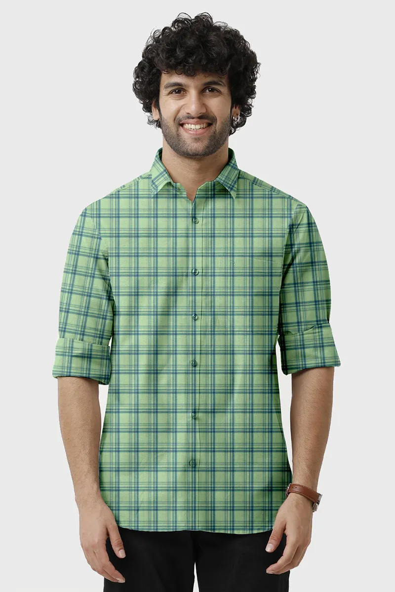 Vista - Green With Blue Checked Shirts For Mens | Ariser