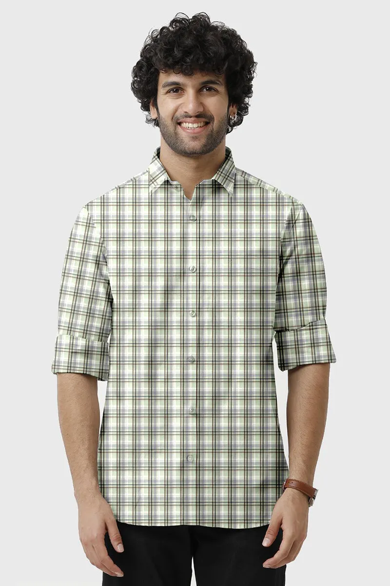 Vista - Light Green With Black Checked Shirts For Mens | Ariser