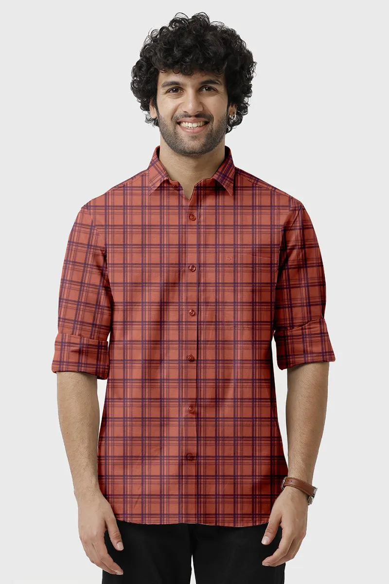 Vista - Orange With Blue Checked Shirts For Mens | Ariser
