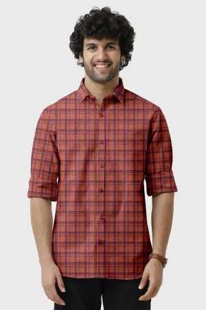 Vista - Orange With Blue Checked Shirts For Mens | Ariser