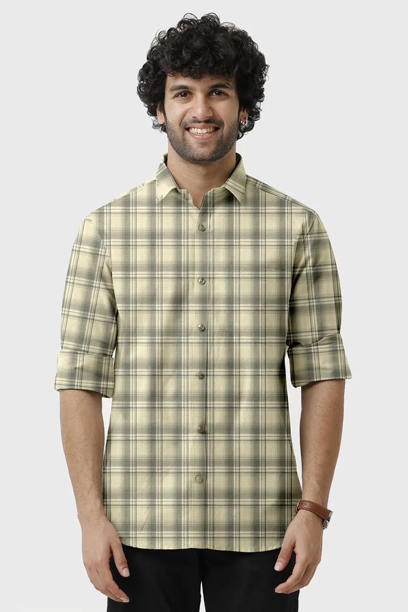 Vista -  Yellow With Grey Checked Shirts For Mens | Ariser