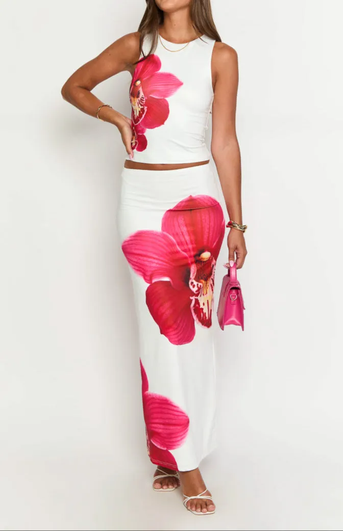 Viviana White Orchid Maxi Skirt 