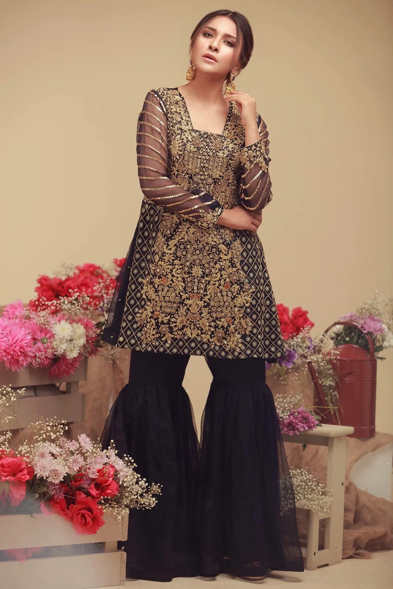 Wedding party dress with dabka zari nagh pearls and threds work Model#P 141
