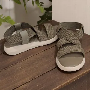 Wedges Heel With Stone Mesh Soft Sole Light Brown Cross Strap Medicated Sandals
