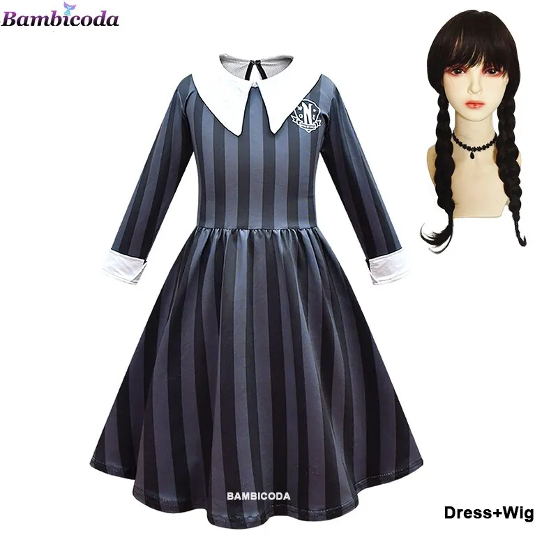 Wednesday Addams Cosplay For Girl Costume 2023 New Vestidos For Kids Girls Mesh Party Dresses Carnival Costumes 3-10 Years Old